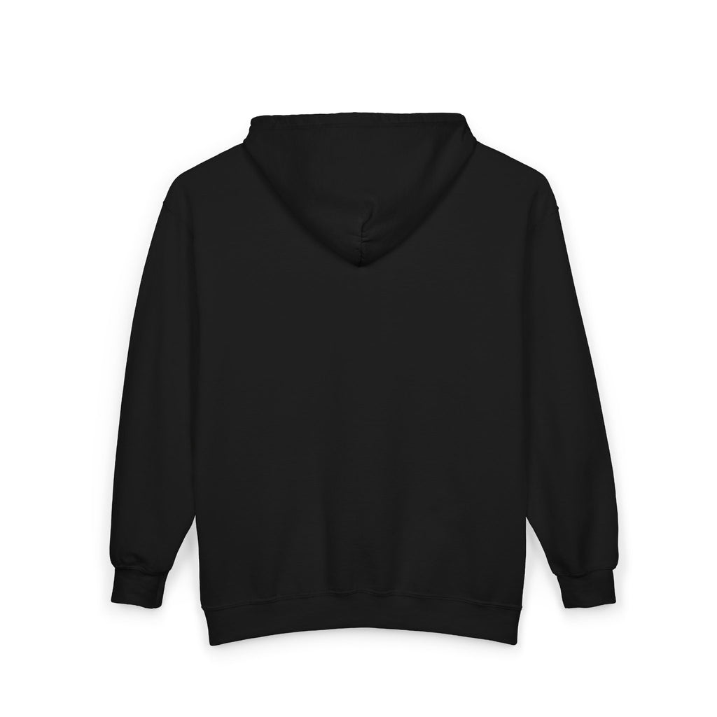 Minimalist Emblem Zip Hoodie — Small Crest Logo on Chest & Flag Detail