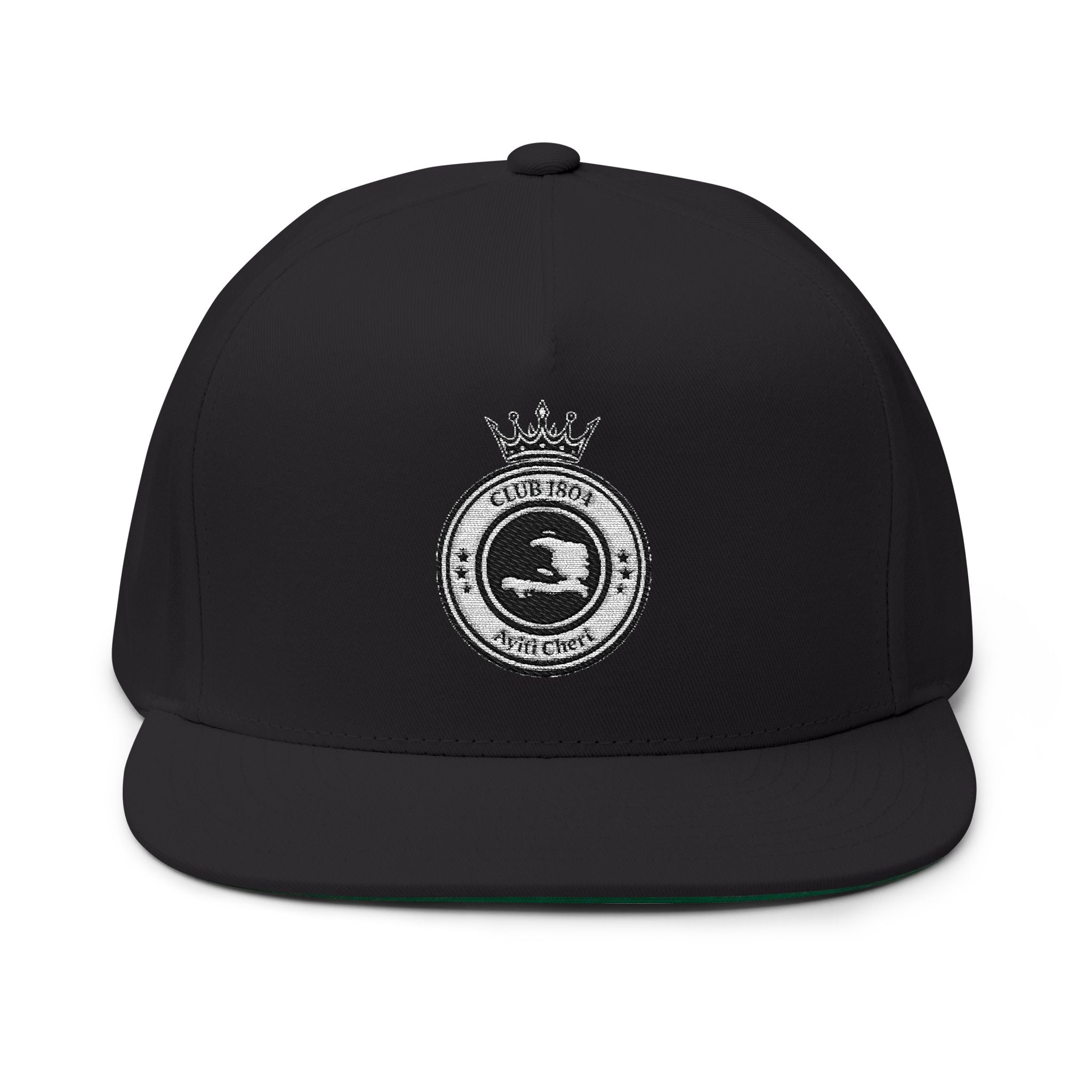 Embroidered Crown Seal Flat Bill Cap