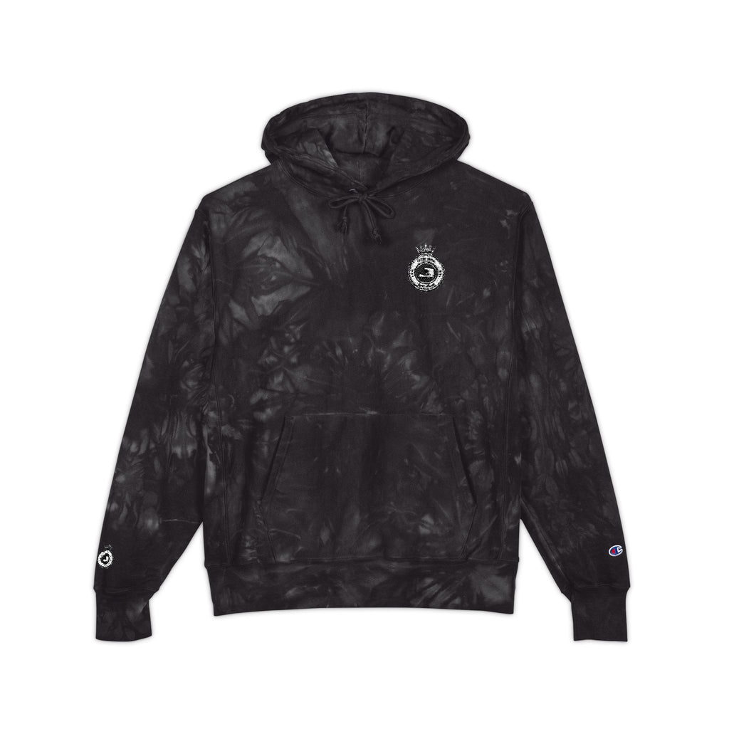 Tie-Dye Champion Hoodie — Embroidered Skull Crest