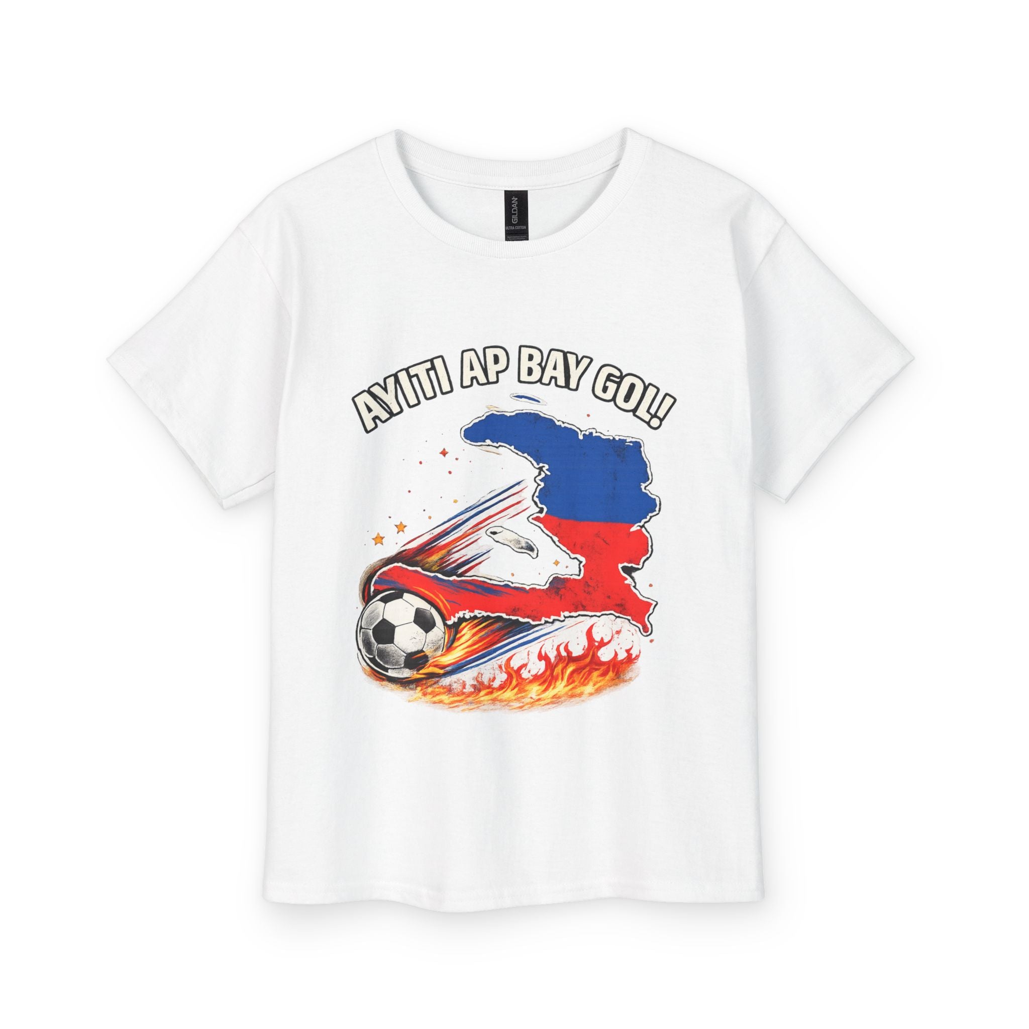 Youth Soccer T‑Shirt - 'Ayiti Ap Bay Gòl' Pride - White