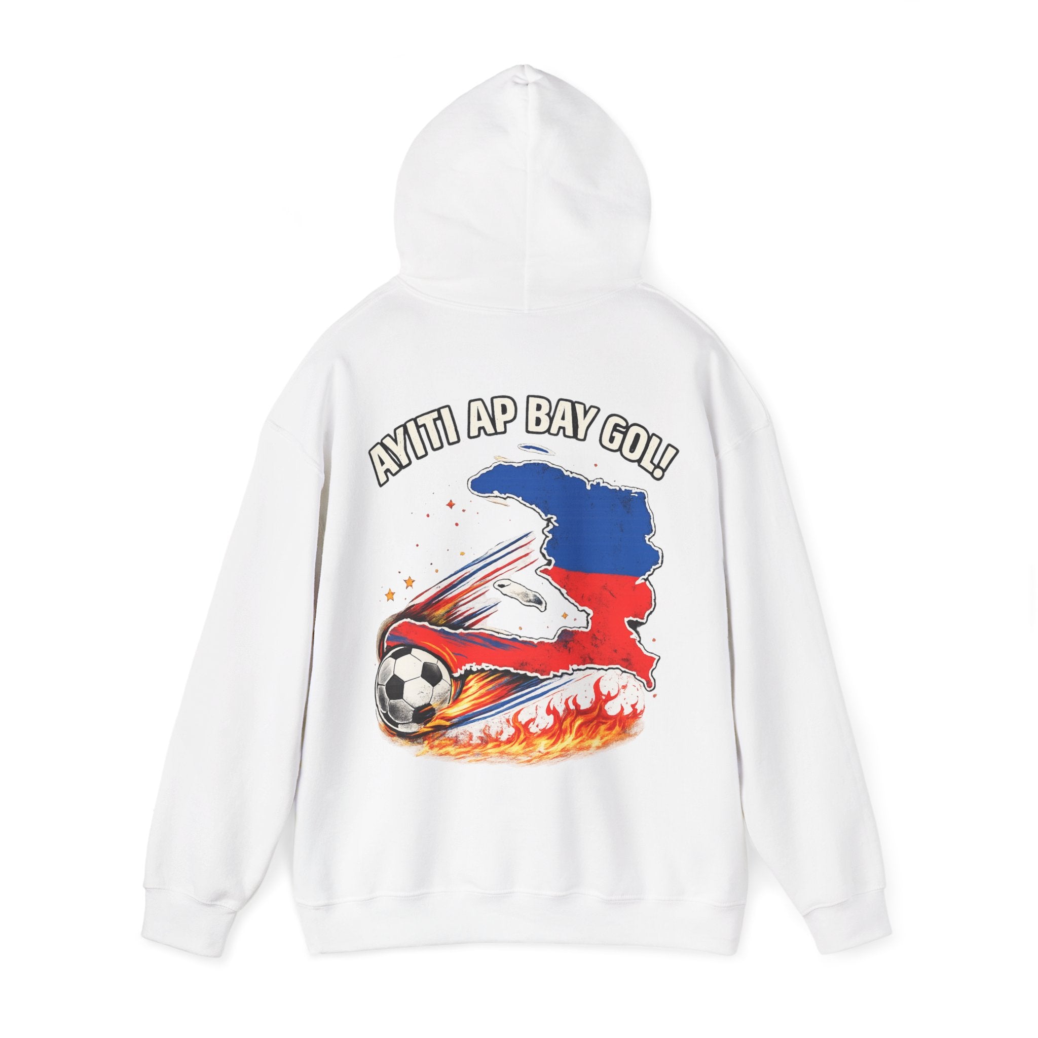 Hoodie — Ayiti Ay Gay Go! Haitian Flag Soccer Flames Hooded Sweatshirt