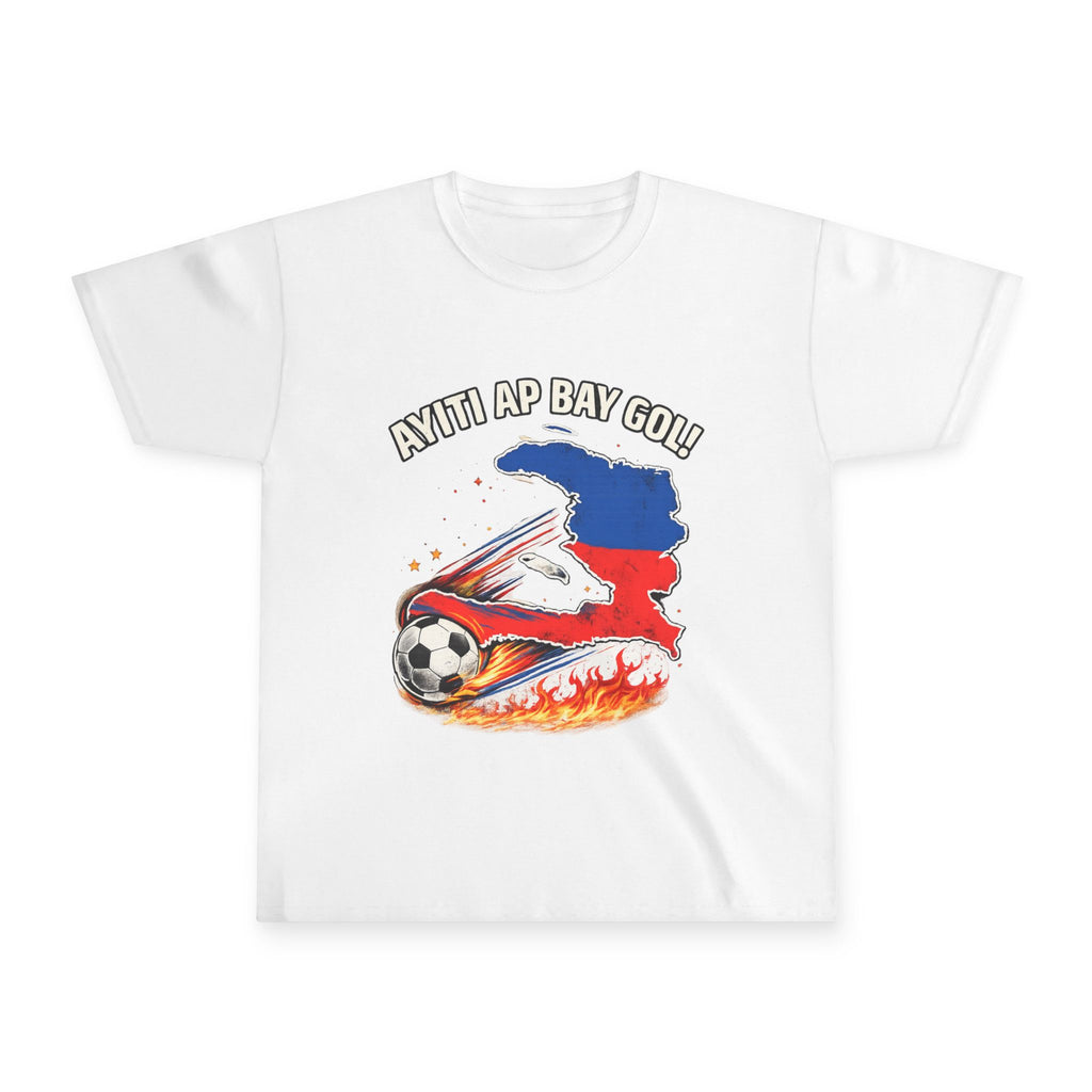 Youth Soccer T‑Shirt - 'Ayiti Ap Bay Gòl' Pride - White